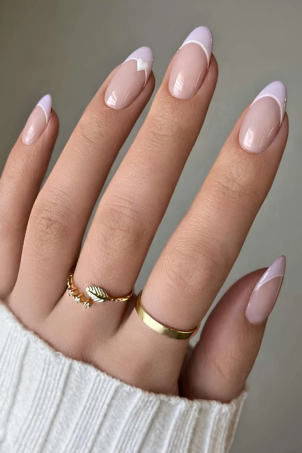 Lavender french mani with accent heart