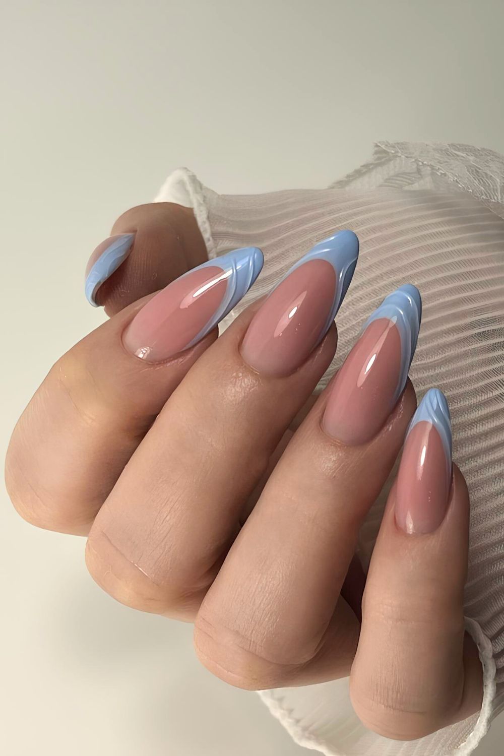 Light blue 3D French tip nails