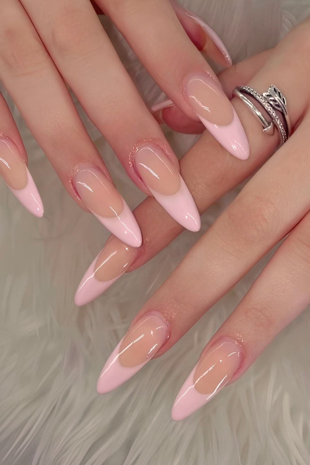 Light pink deep French tip nails