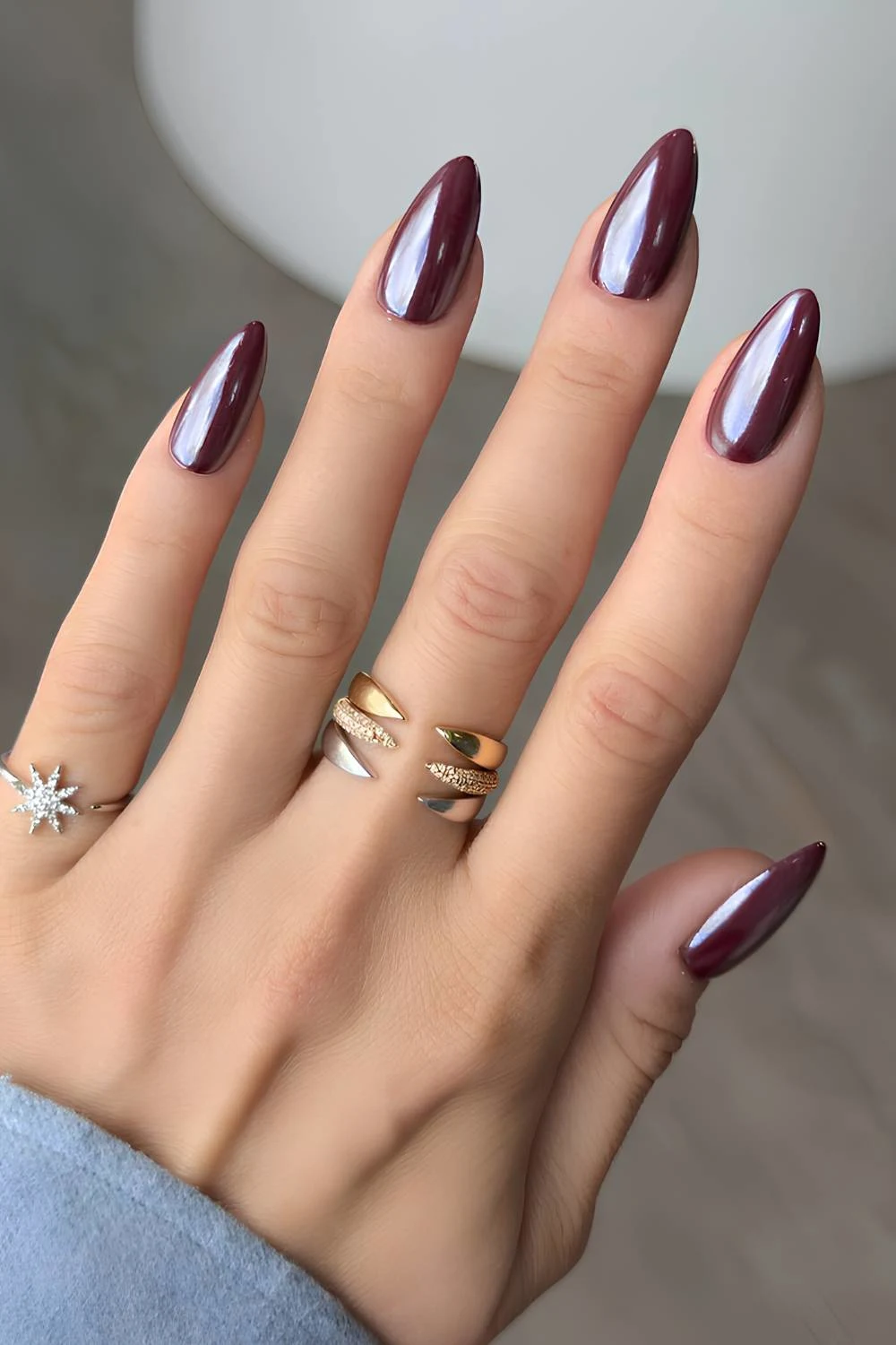 Maroon chrome nails