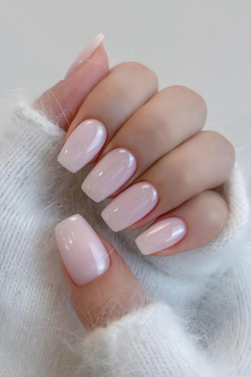 Milky pink chrome nails