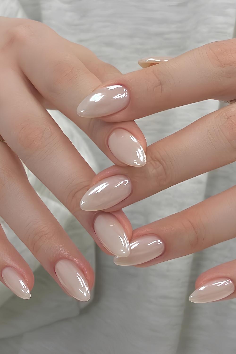 Milky white chrome nails 1