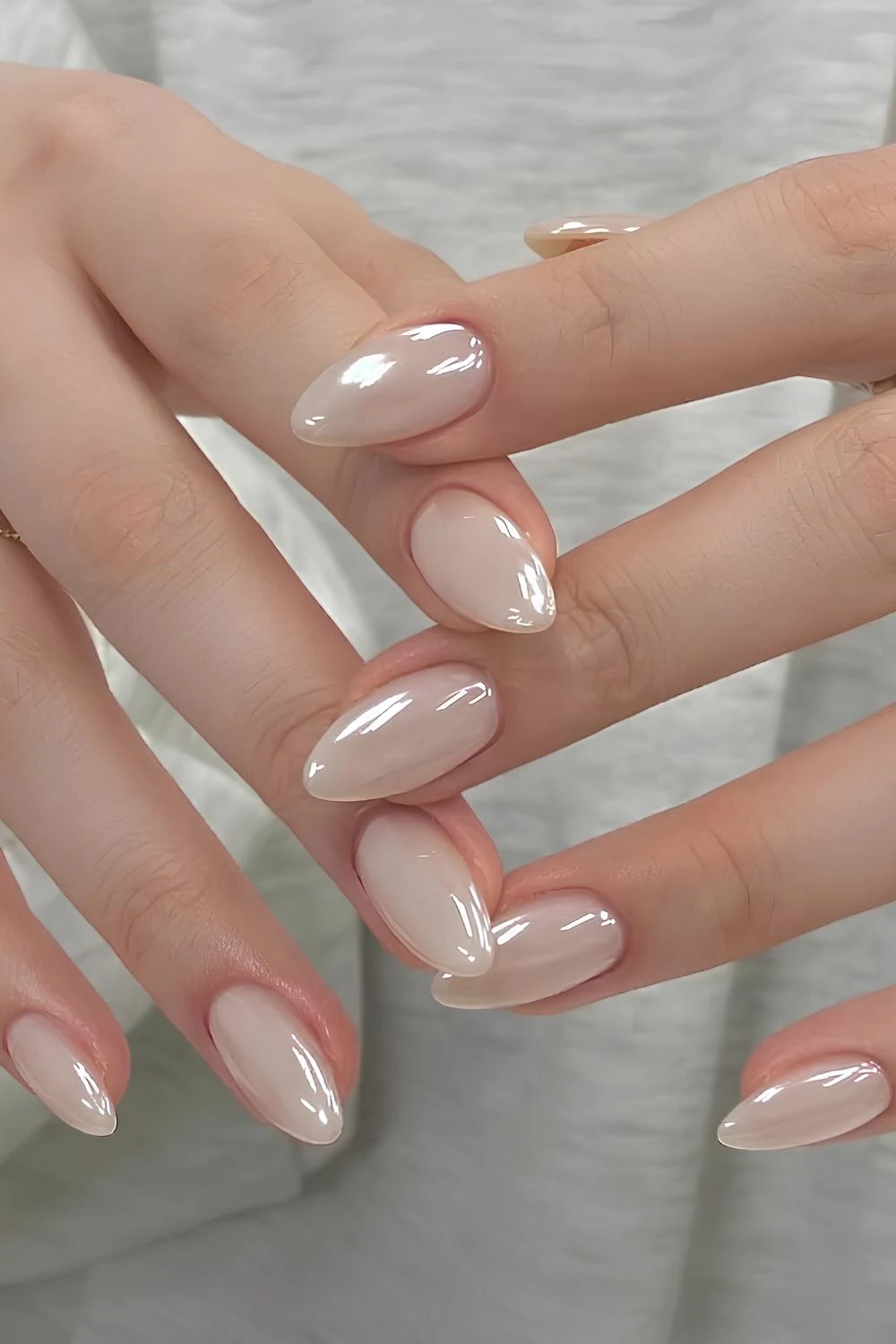 Milky white chrome nails 1