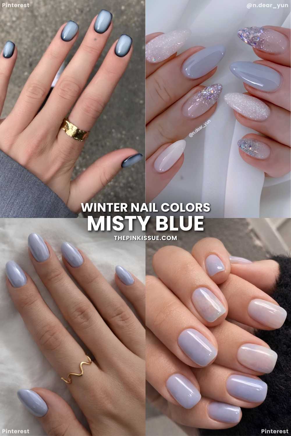 Misty blue winter manicures