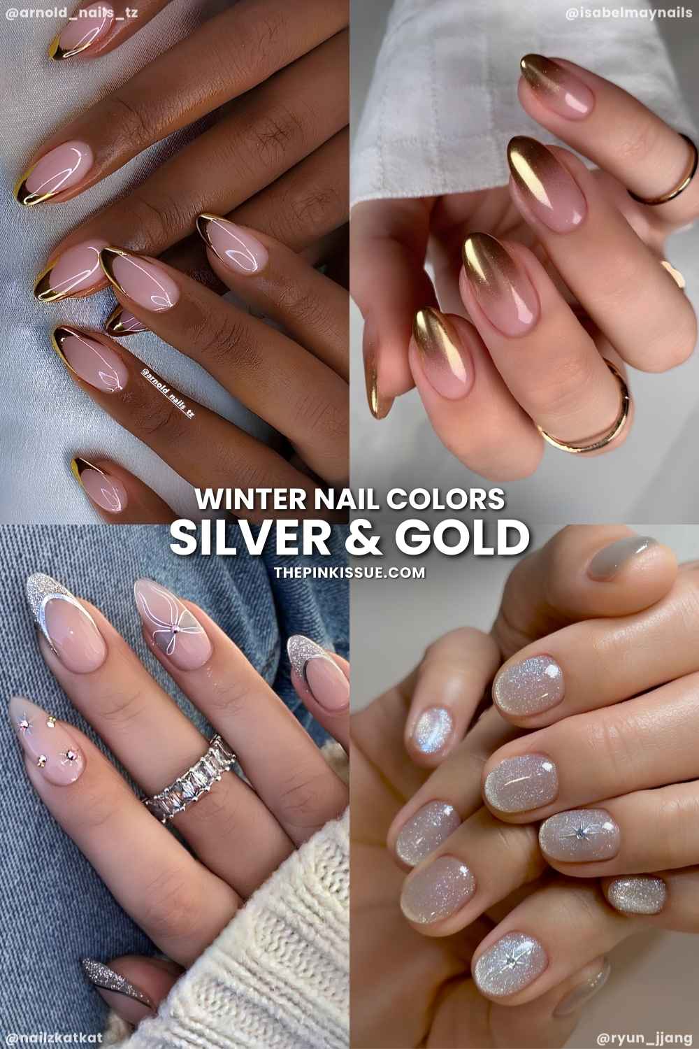 Mix of silver and gold winter nails
