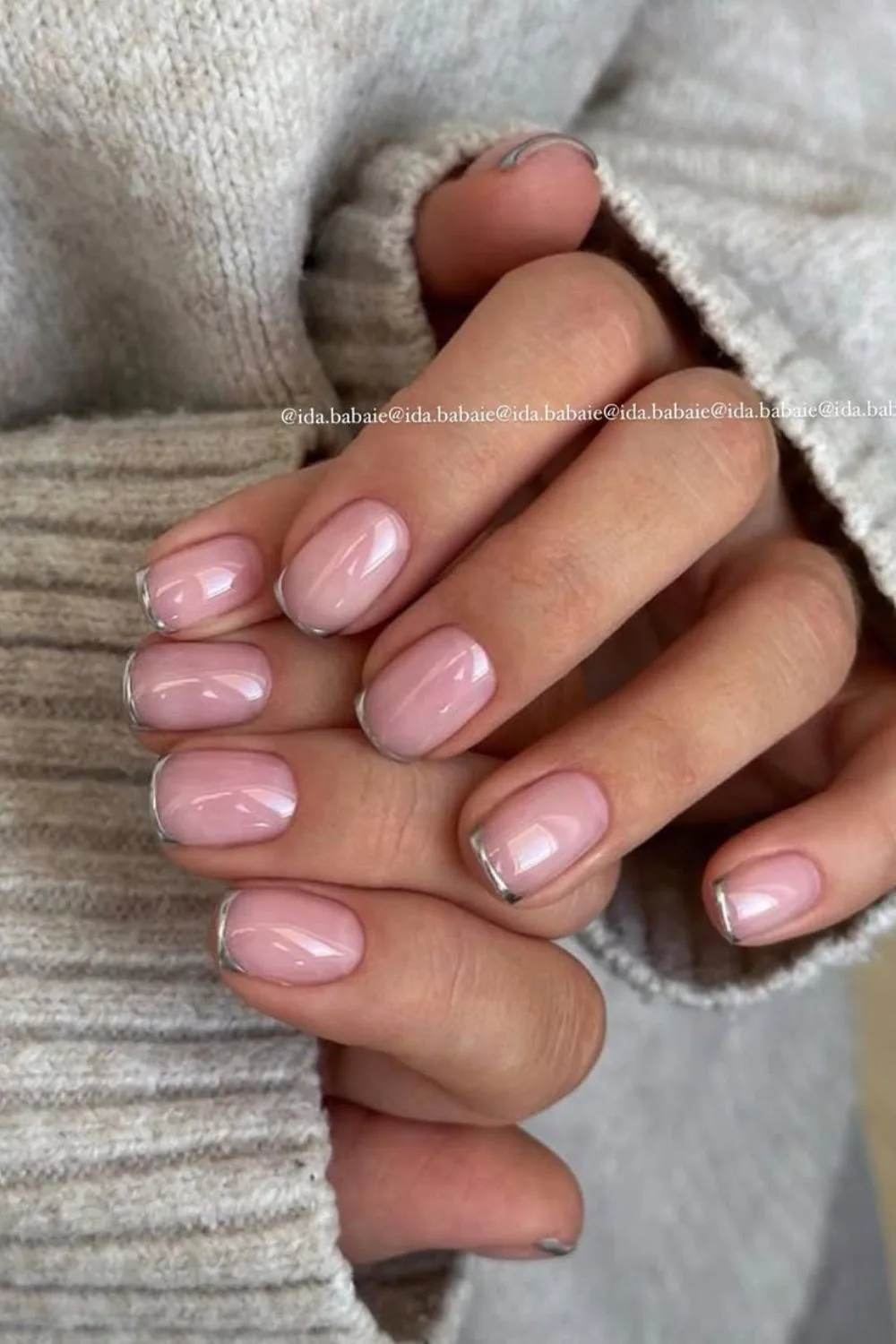 Natural nails with silver chrome tips