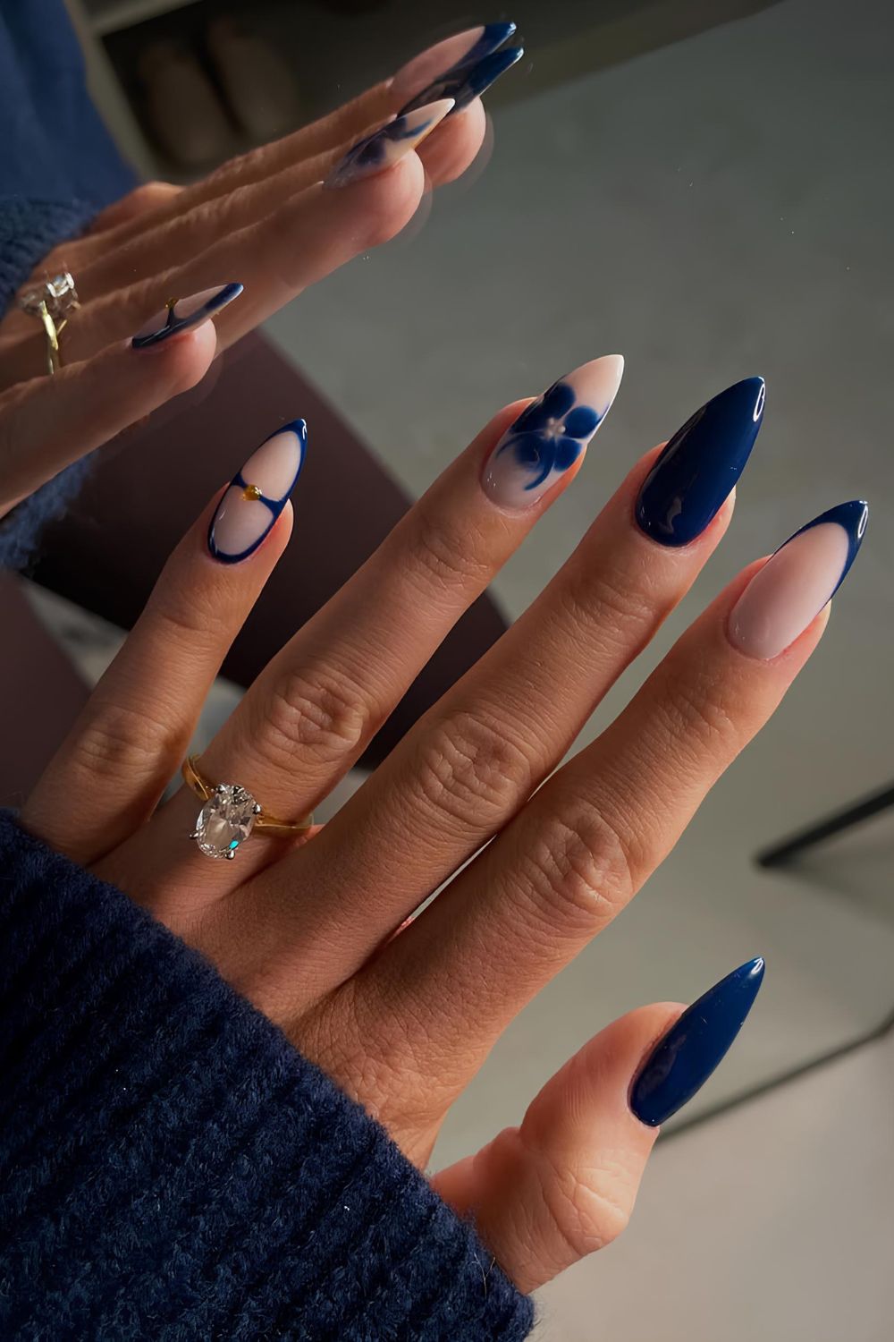 Navy blue mix and match mani