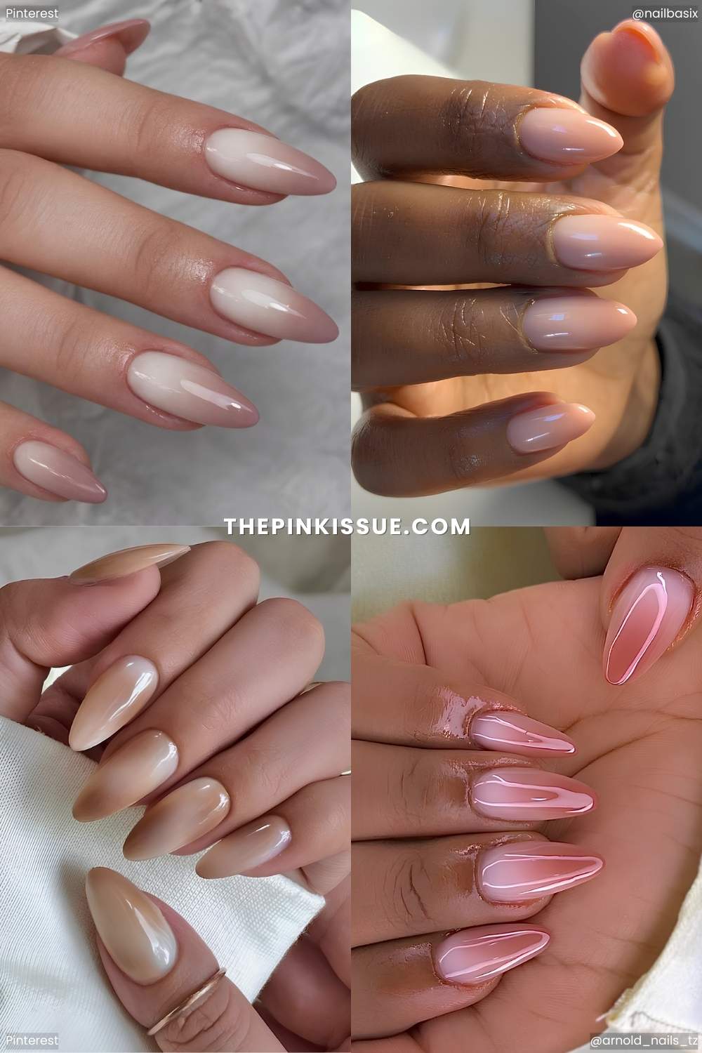 A collage of neutral ombre nail ideas