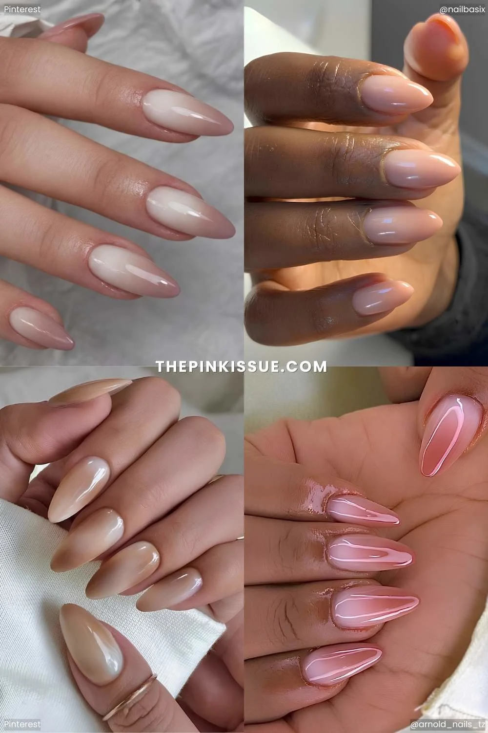 A collage of neutral ombre nail ideas