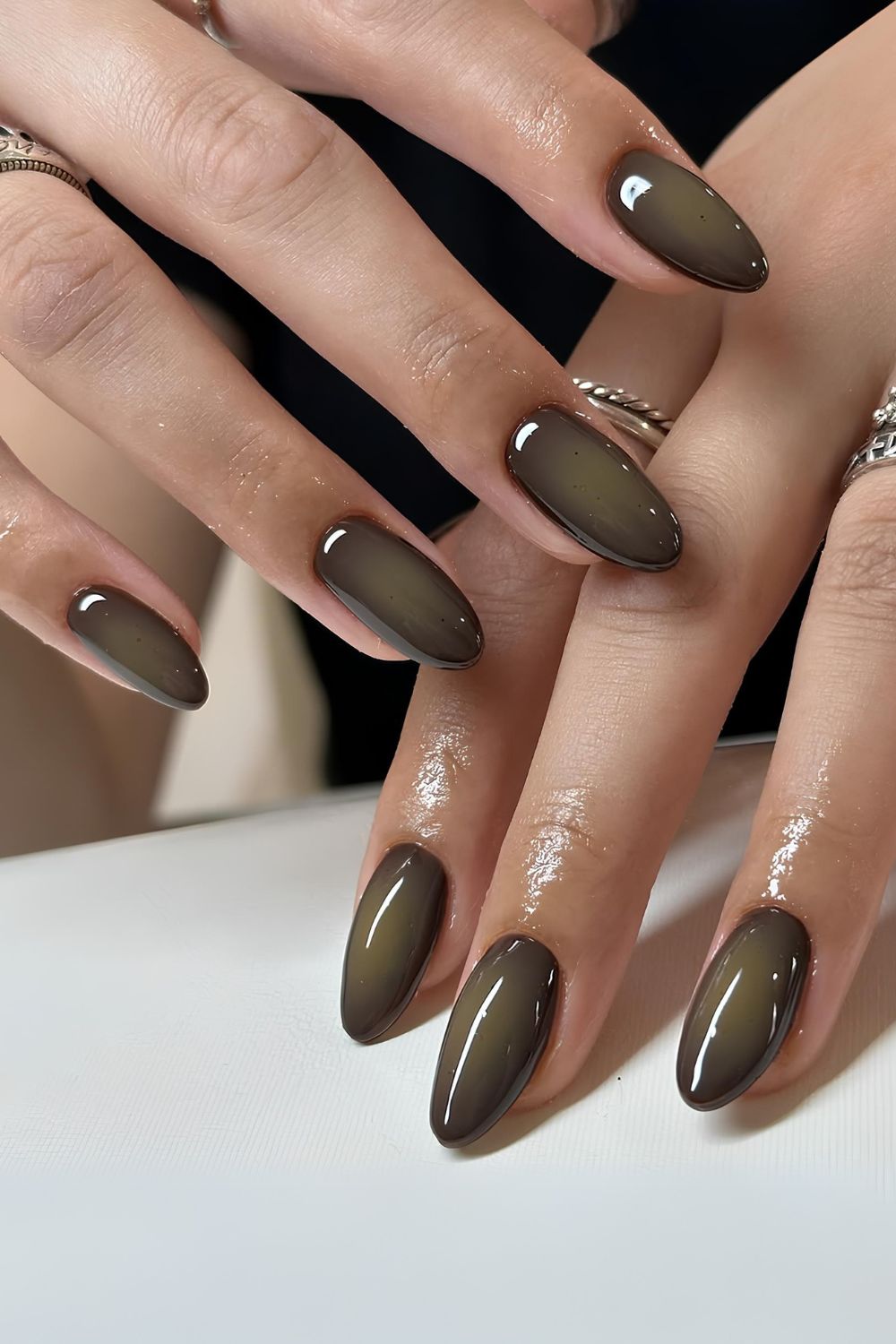 Olive green aura effect manicure