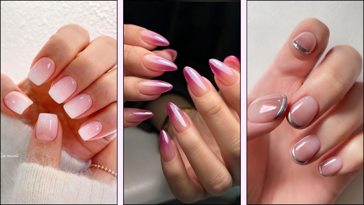 A collage of ombre nail designs