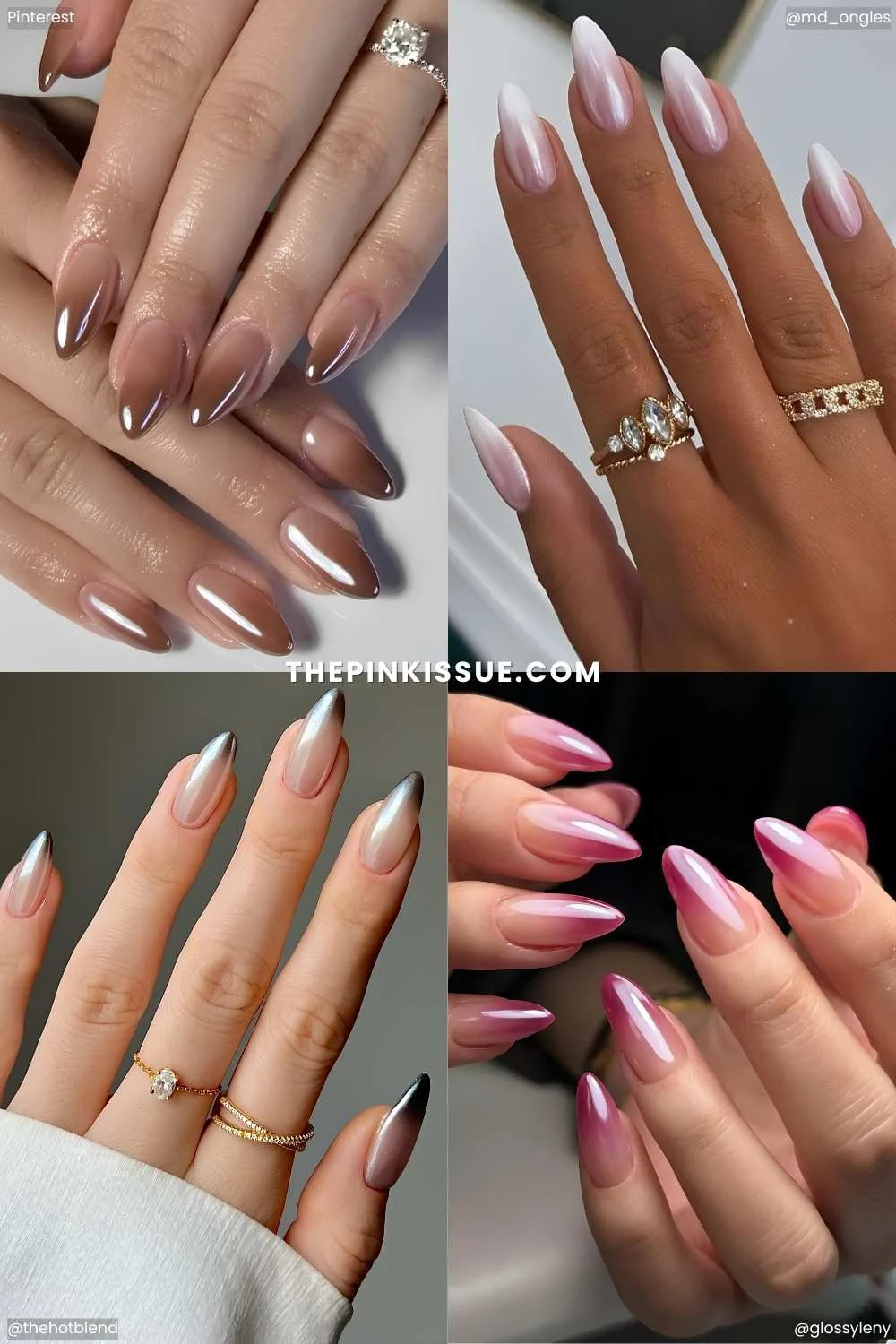 A mix of ombre nail designs with chrome finish