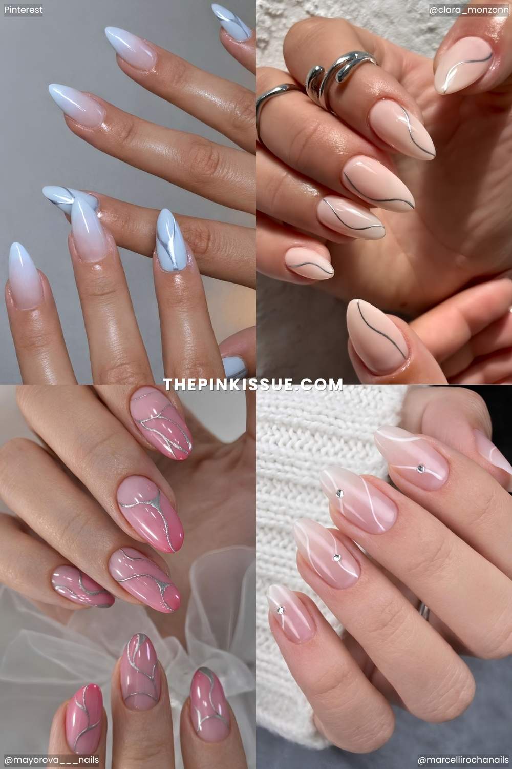 Different ombre nail designs with line art accents