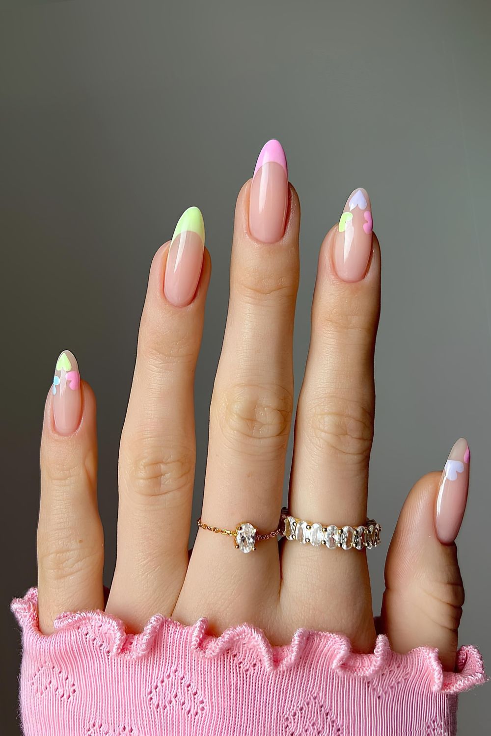 Pastel Valentine French tip nails