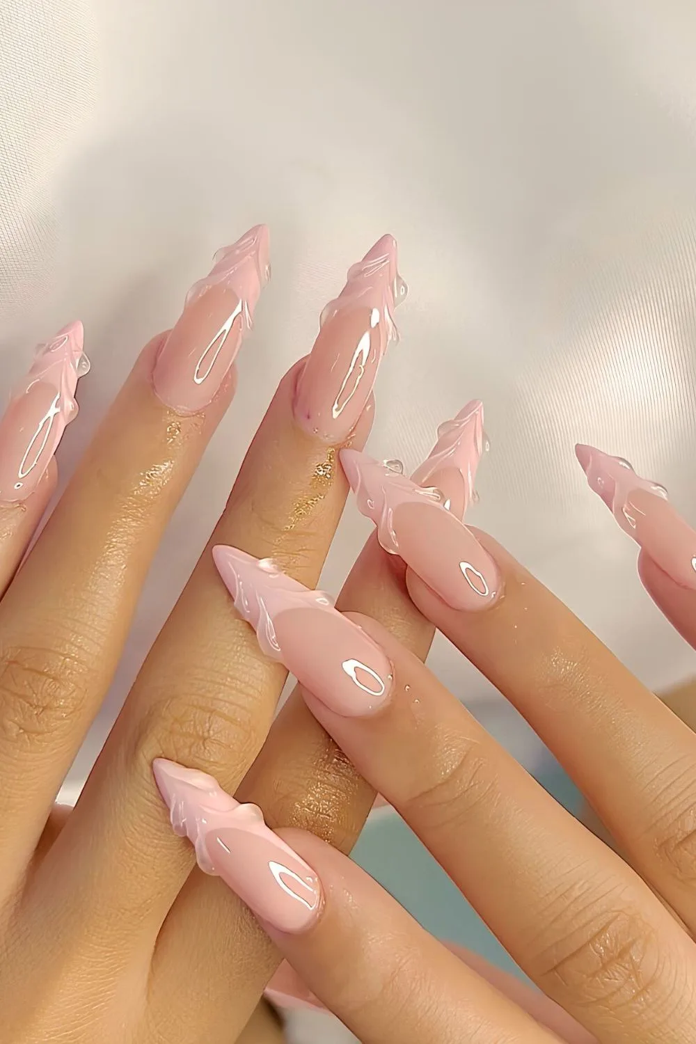 Pink 3D French tip nails