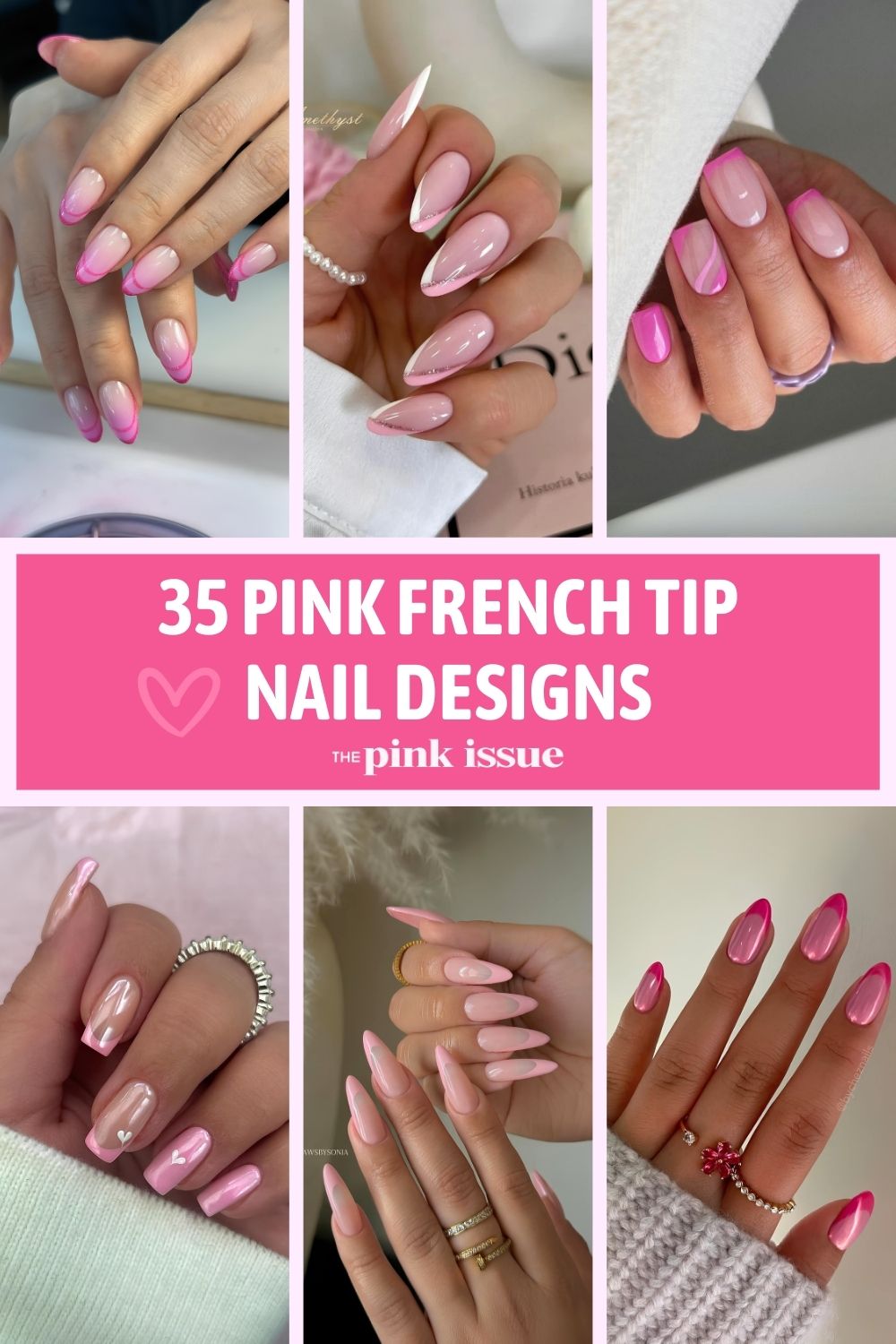 Pink French tip nail designs Pinterest