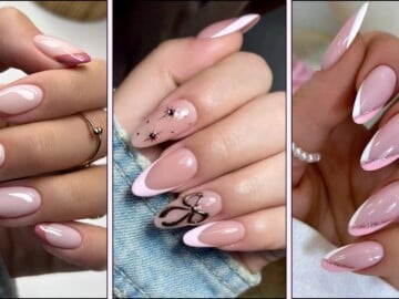 A collage of pink French tip manicures