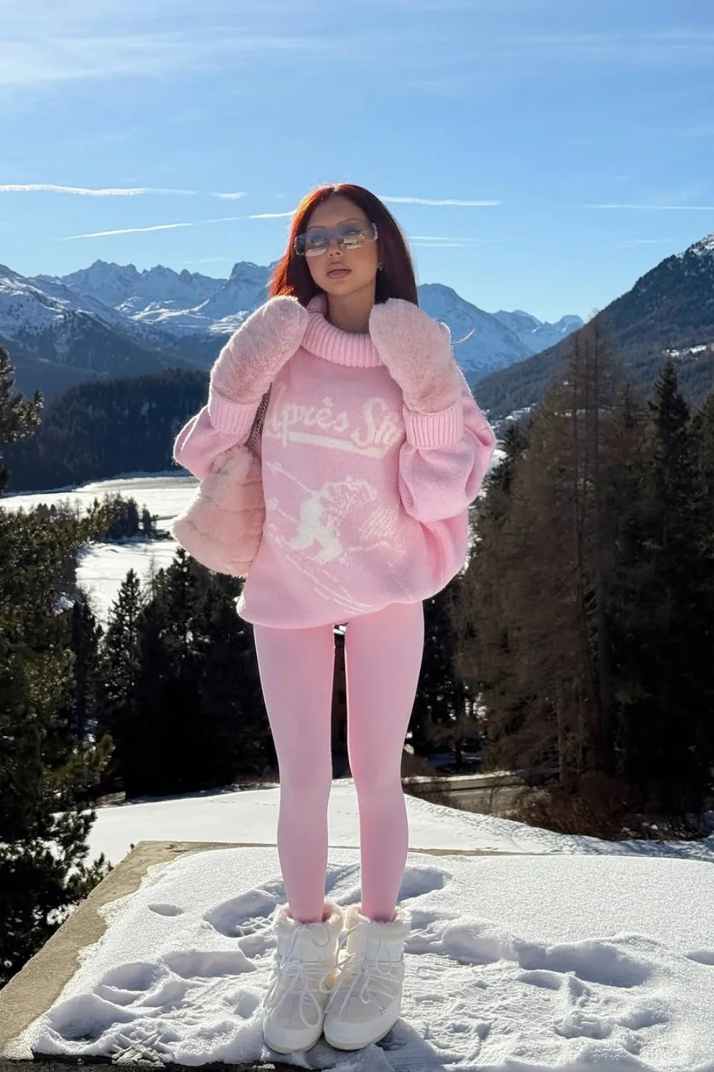 Pink Knit snow Set & Sherpa Mittens