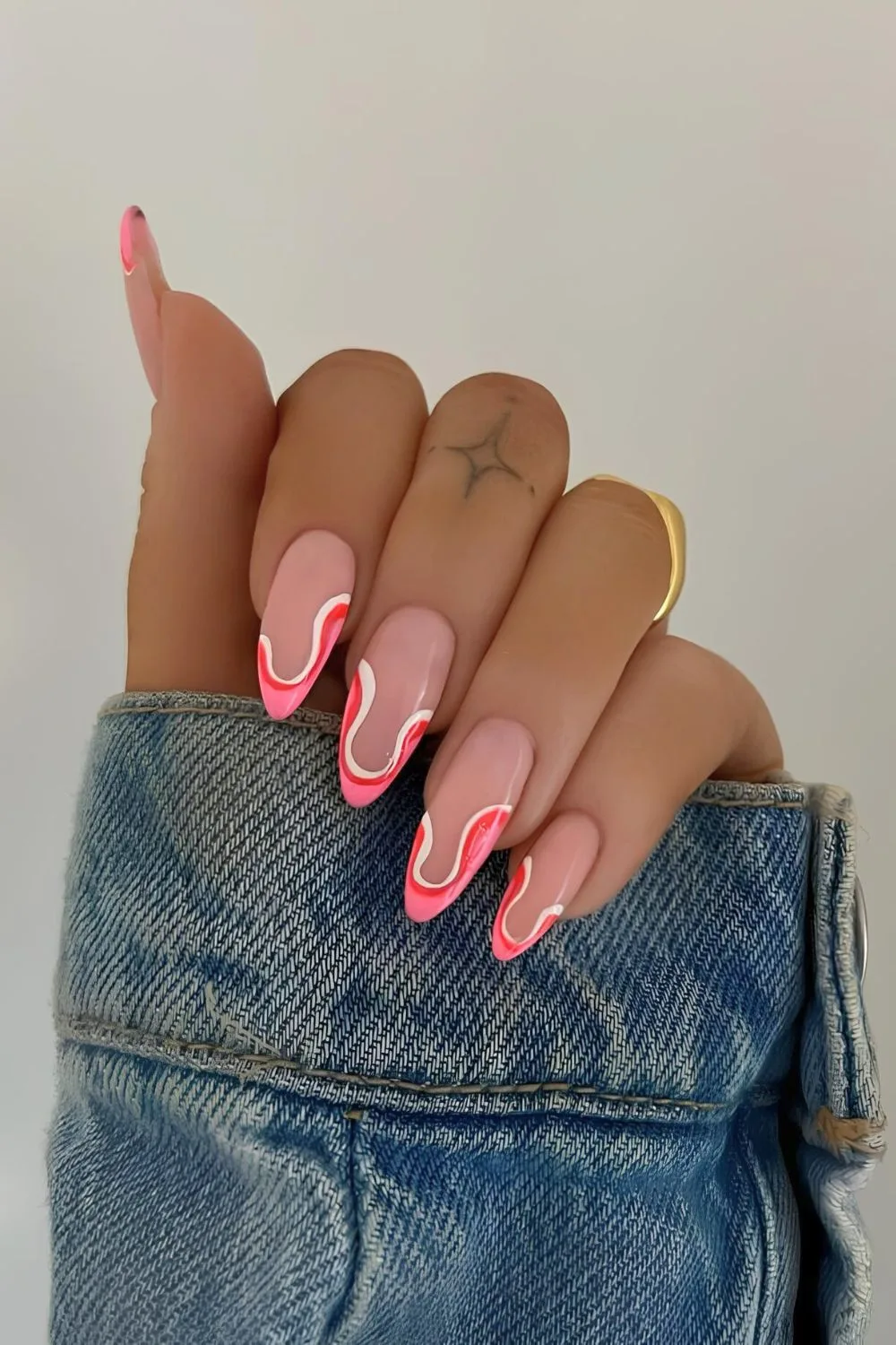 Pink abstract French tip nails