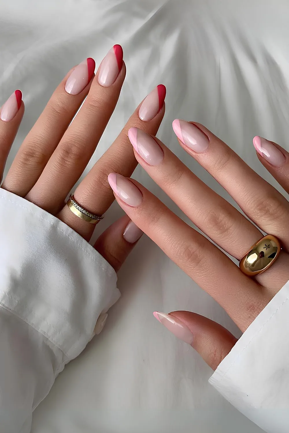 Pink and red side French tip mani