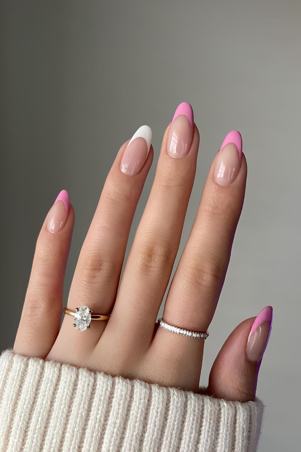 Pink and white French tip nails