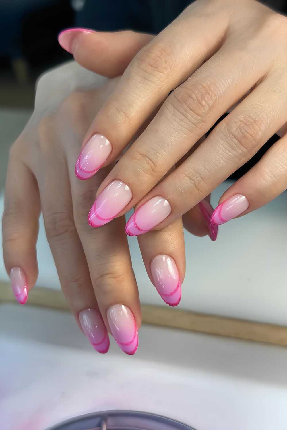 Pink glitter double French tip nails