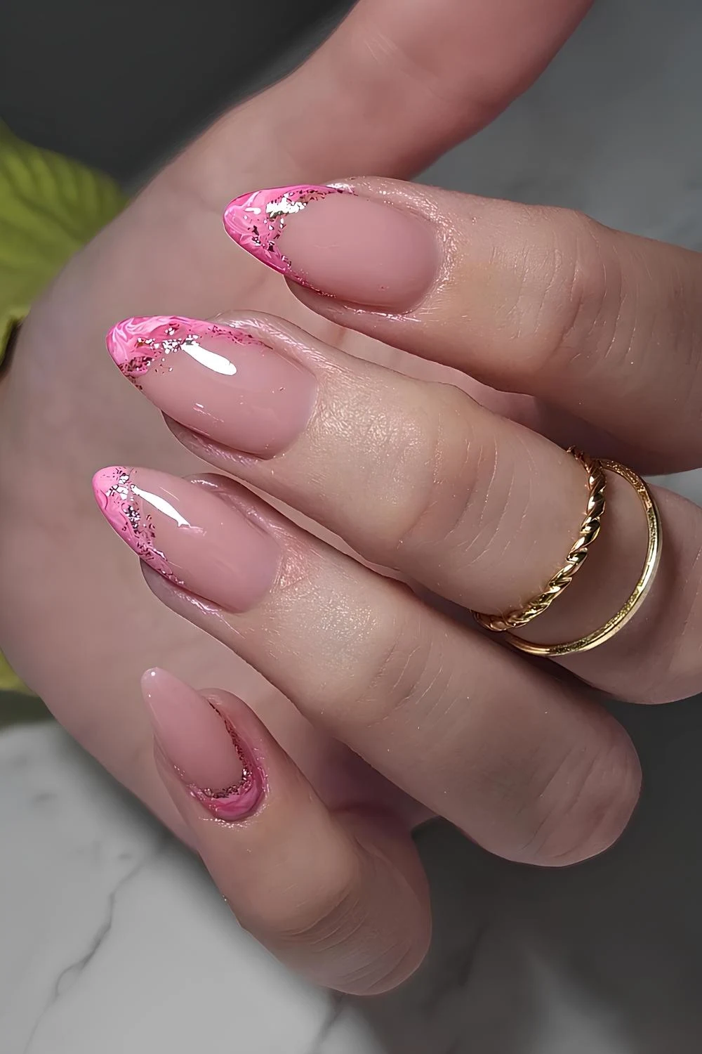 Pink marble French tip manicure
