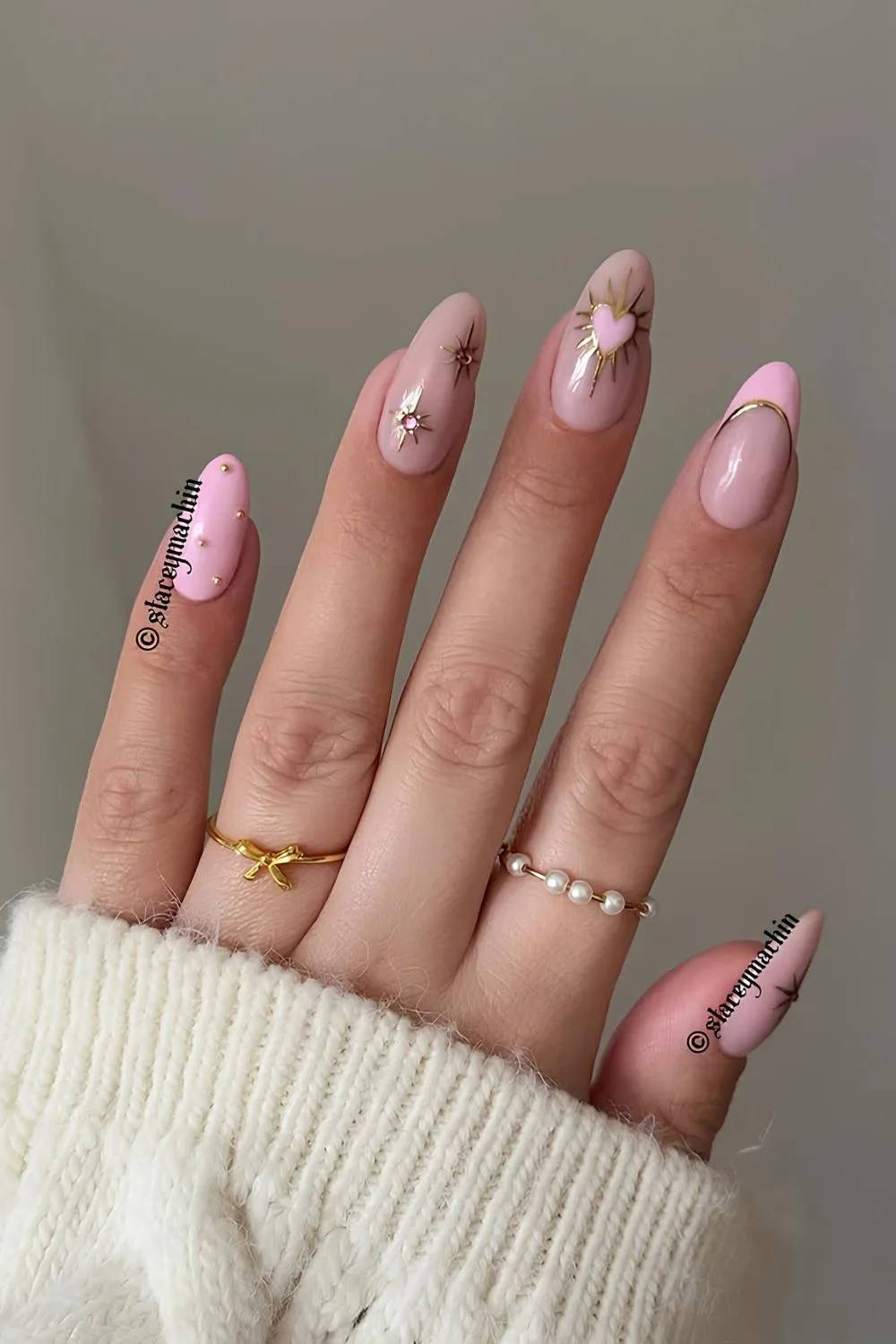 Pink nails with chrome accents