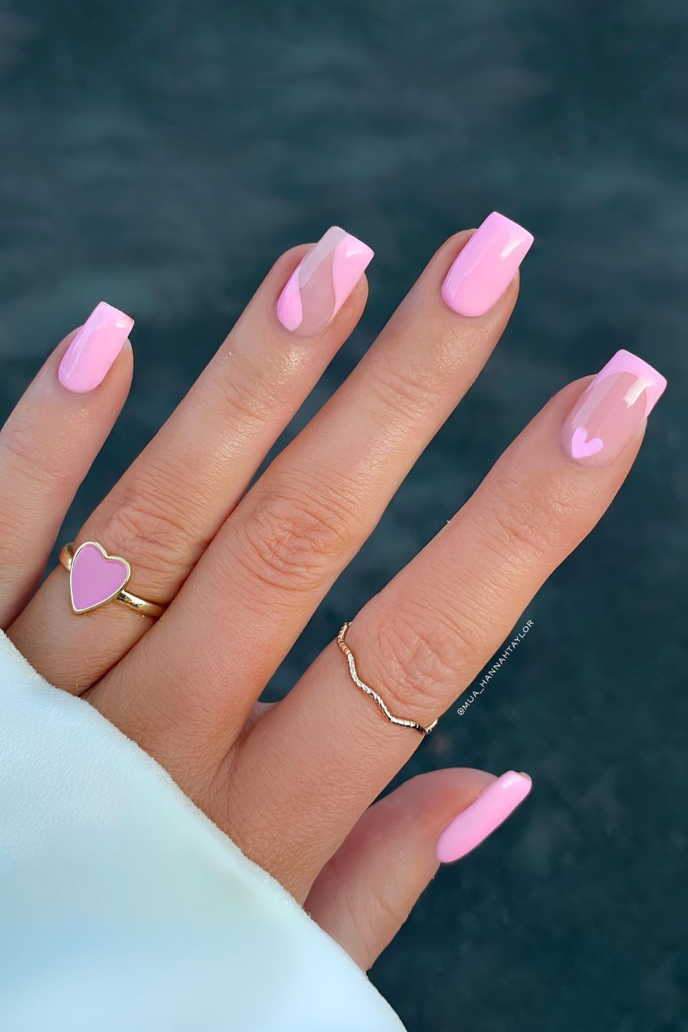 Pink nails with hearts and negative space