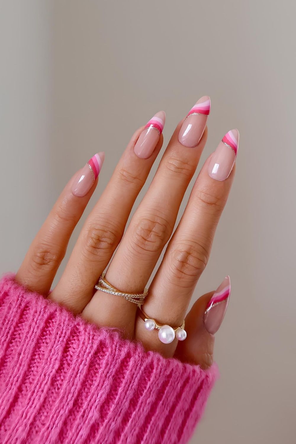 Pink swirl French tip nails