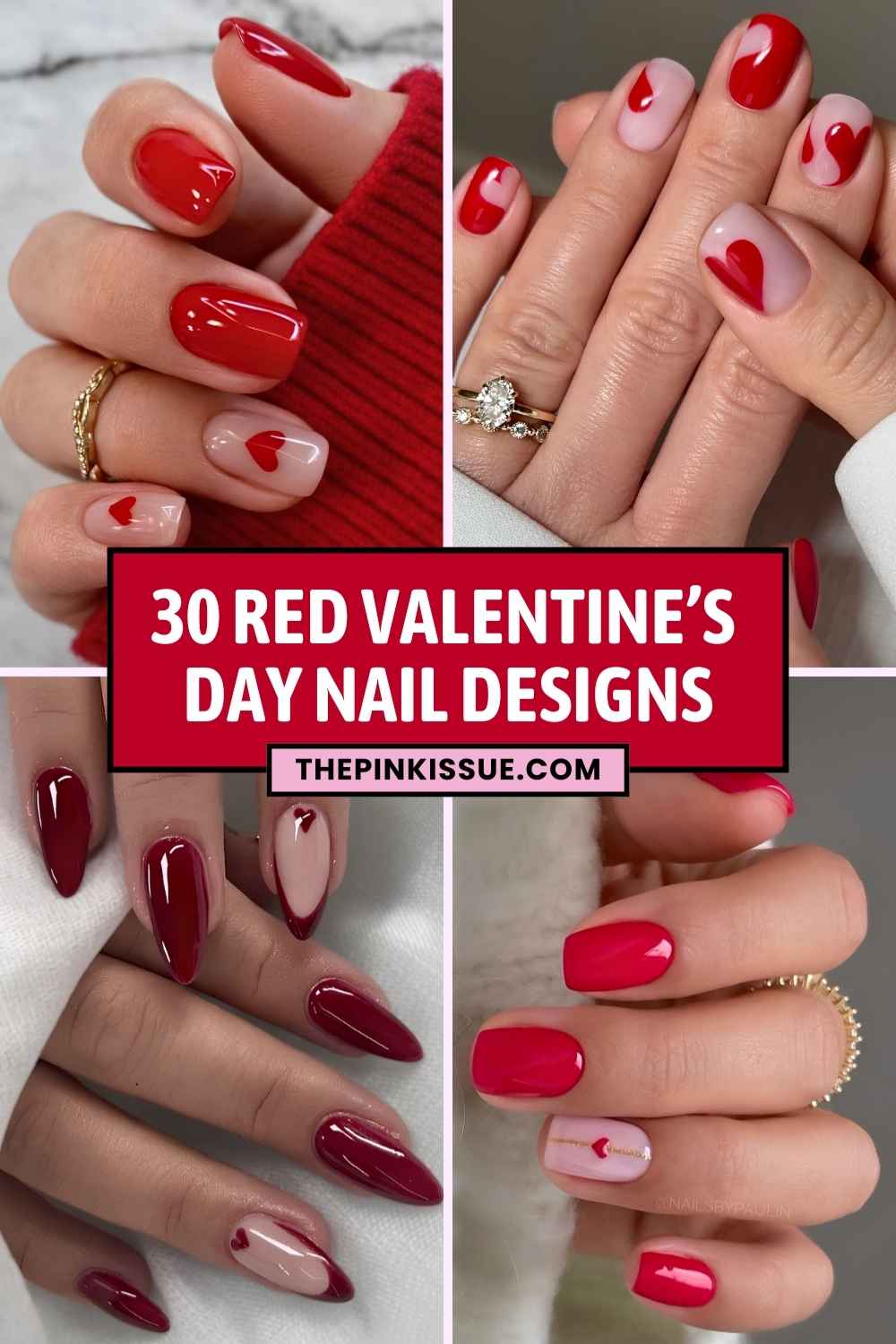 Red Valentines Day nail inspo Pinterest