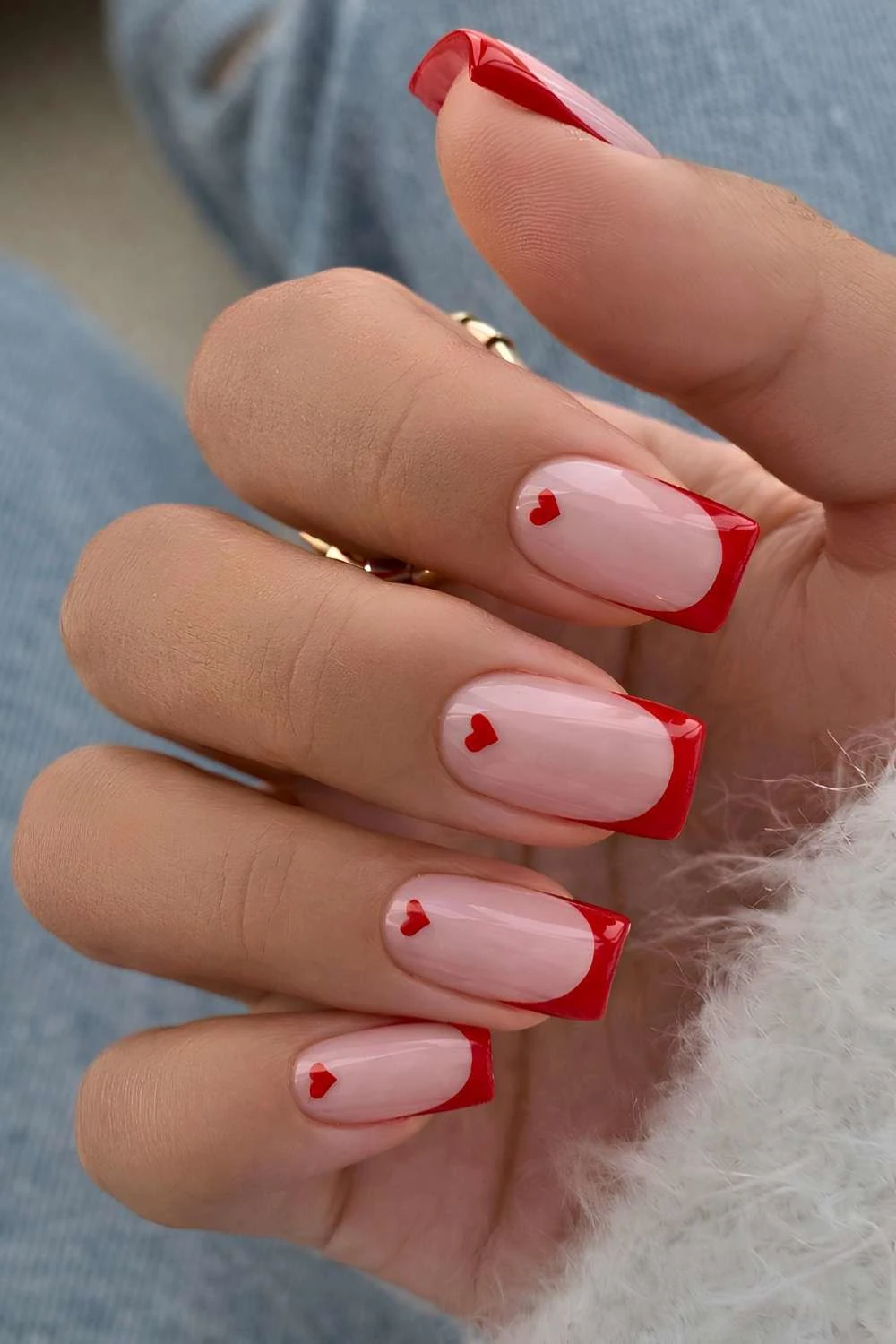 Red square Valentines Day French nails