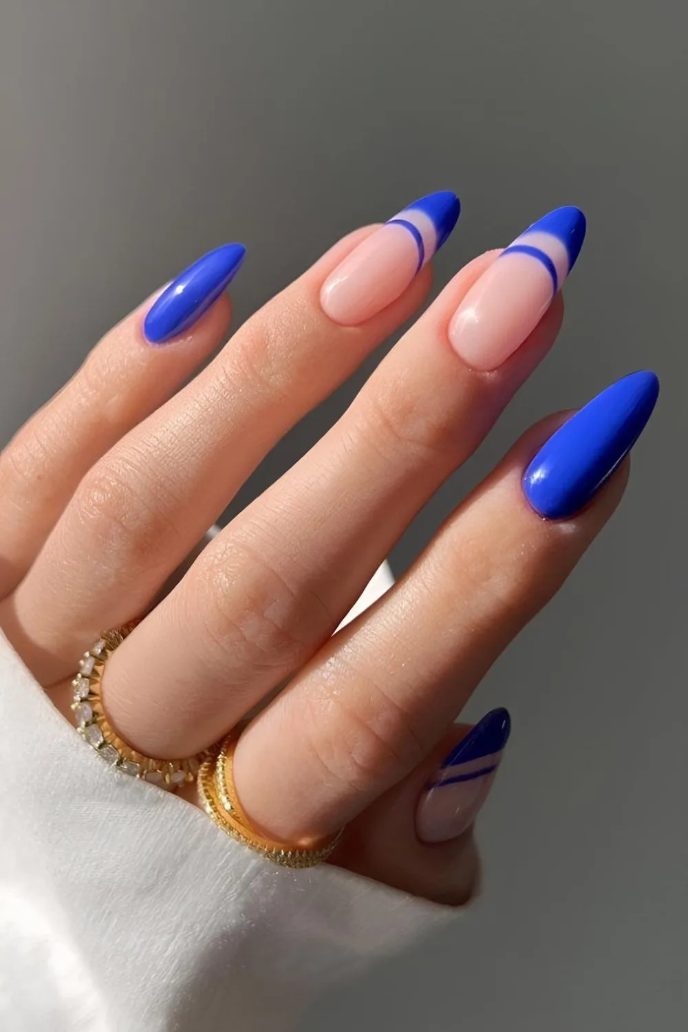 Royal blue double French tip nails