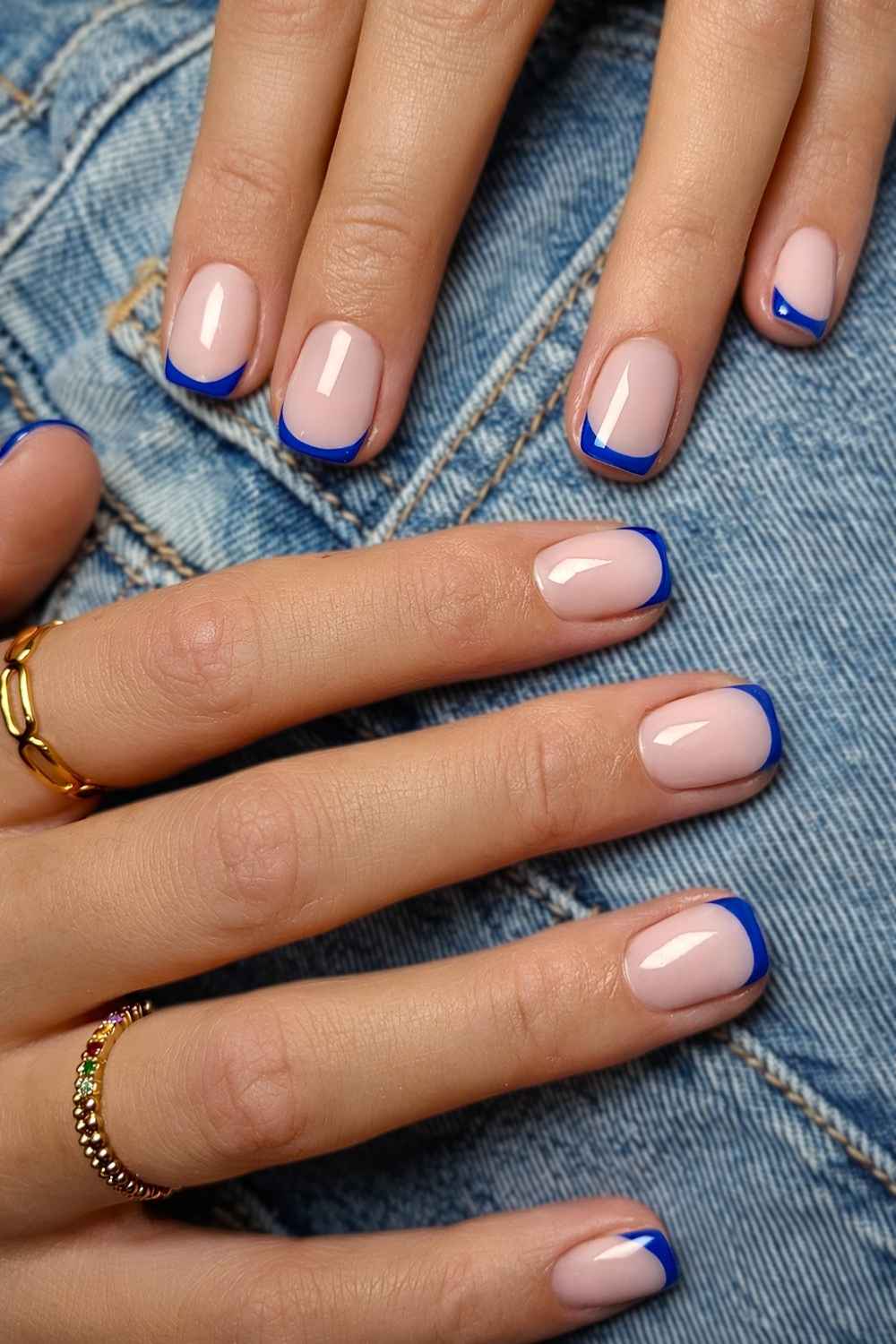 Royal blue micro French nails