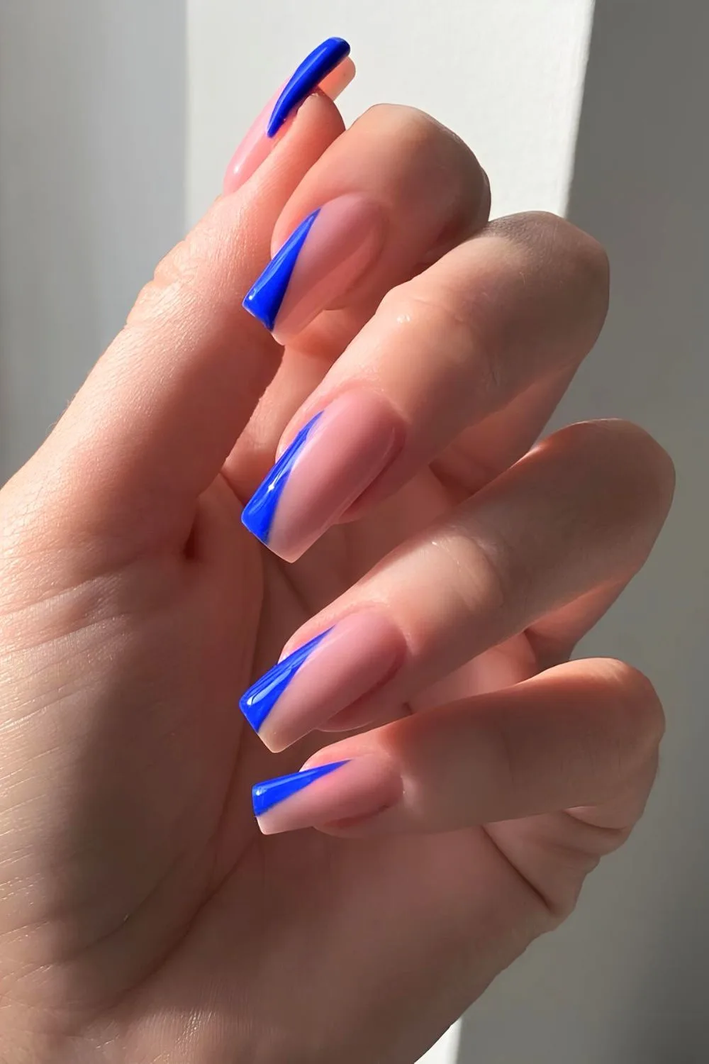 Royal blue side French tip nails