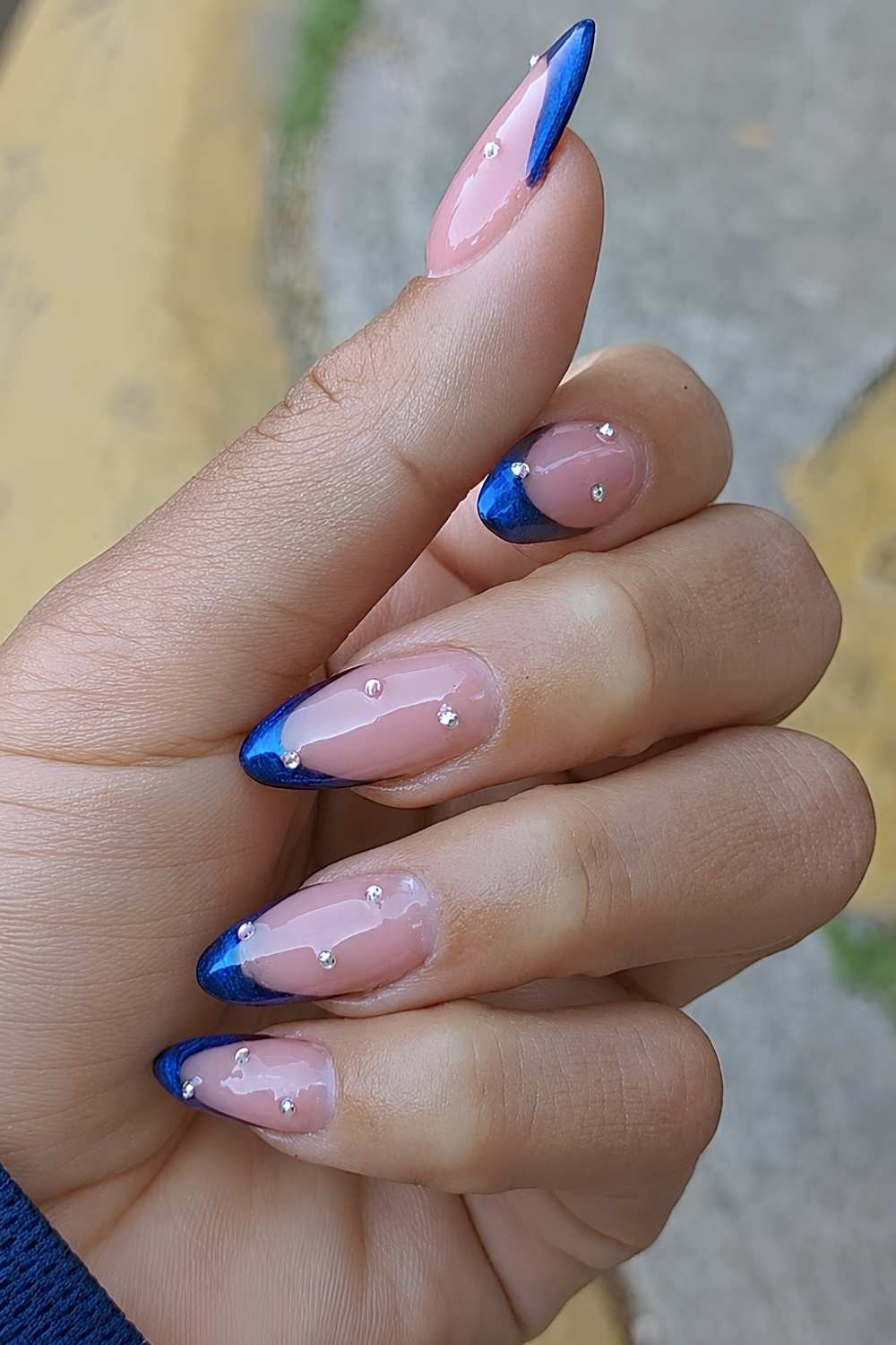 Sapphire blue French mani with micro gems
