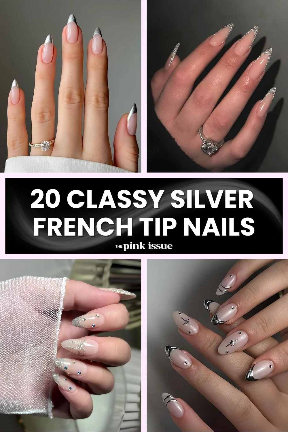 Silver French tip nail ideas Pinterest