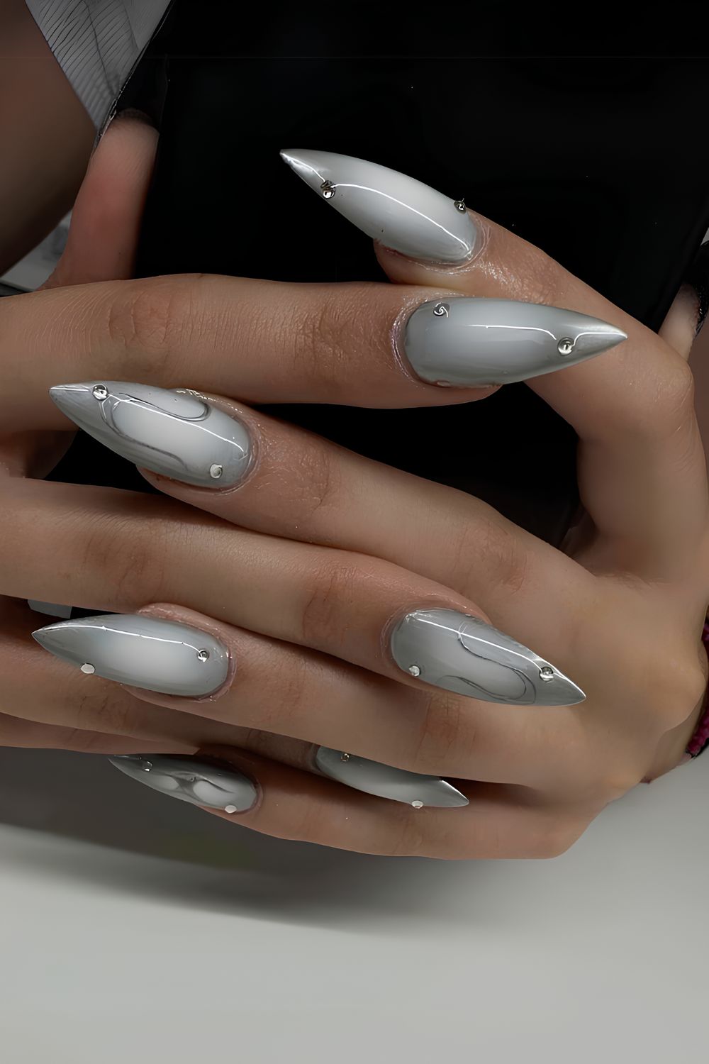 Silver and white aura nails