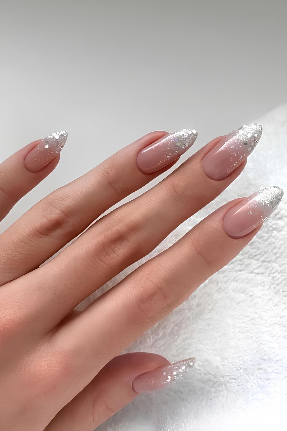 Silver glitter Ombre French mani