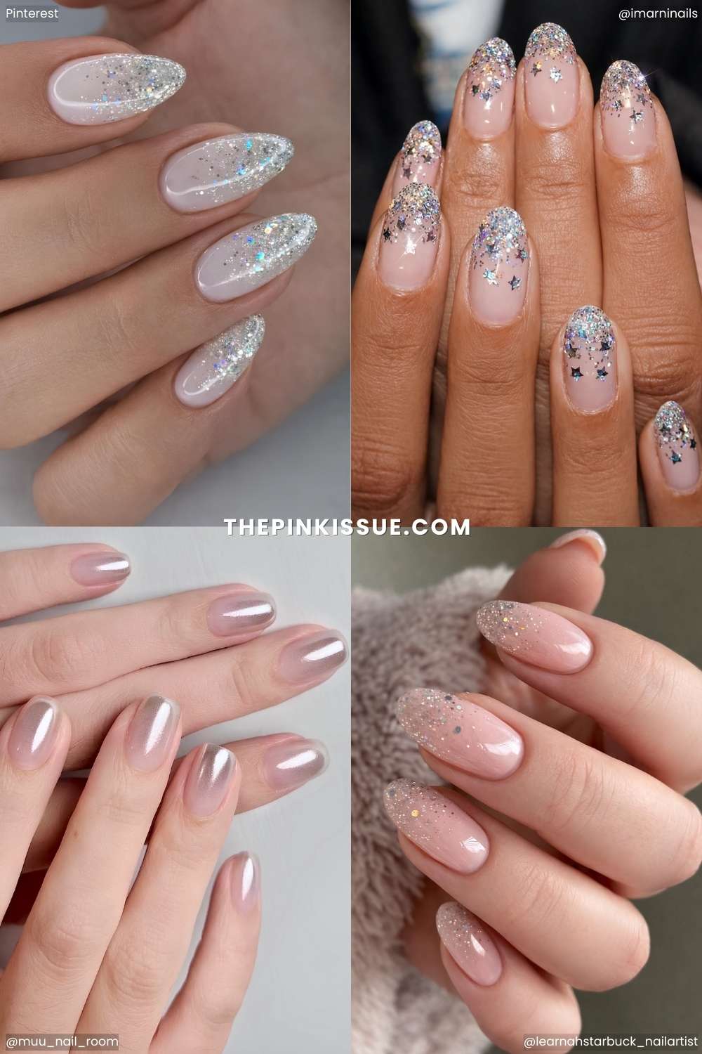A collection of silver ombre nails