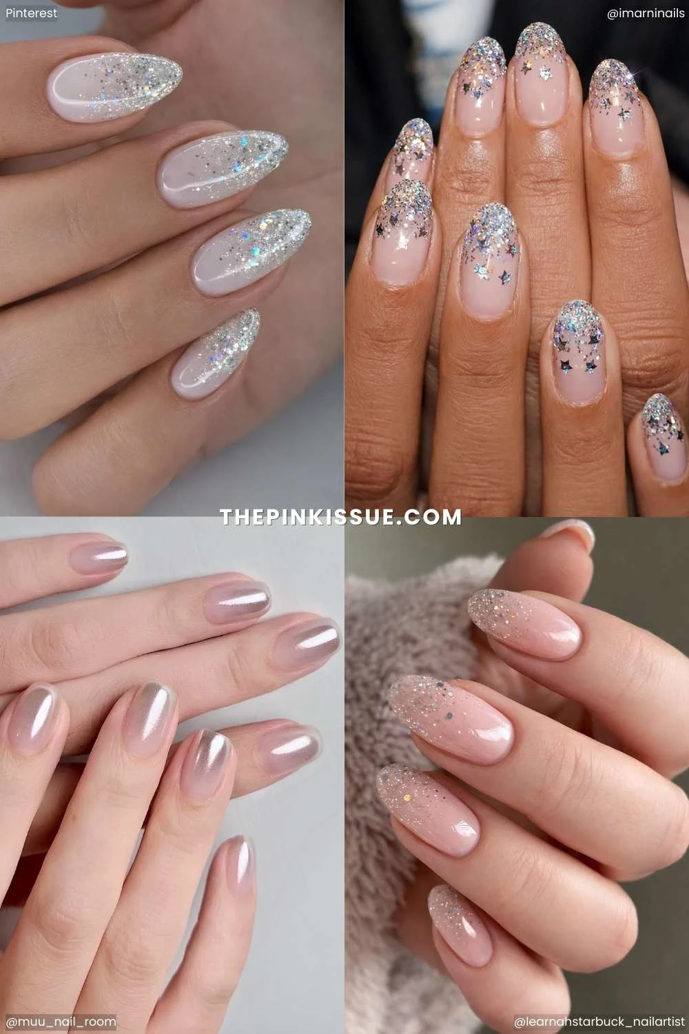 A collection of silver ombre nails
