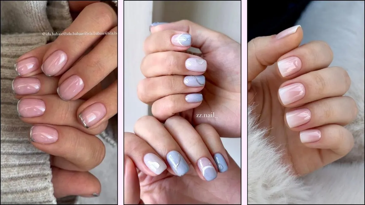 A collage of simple winter nail ideas