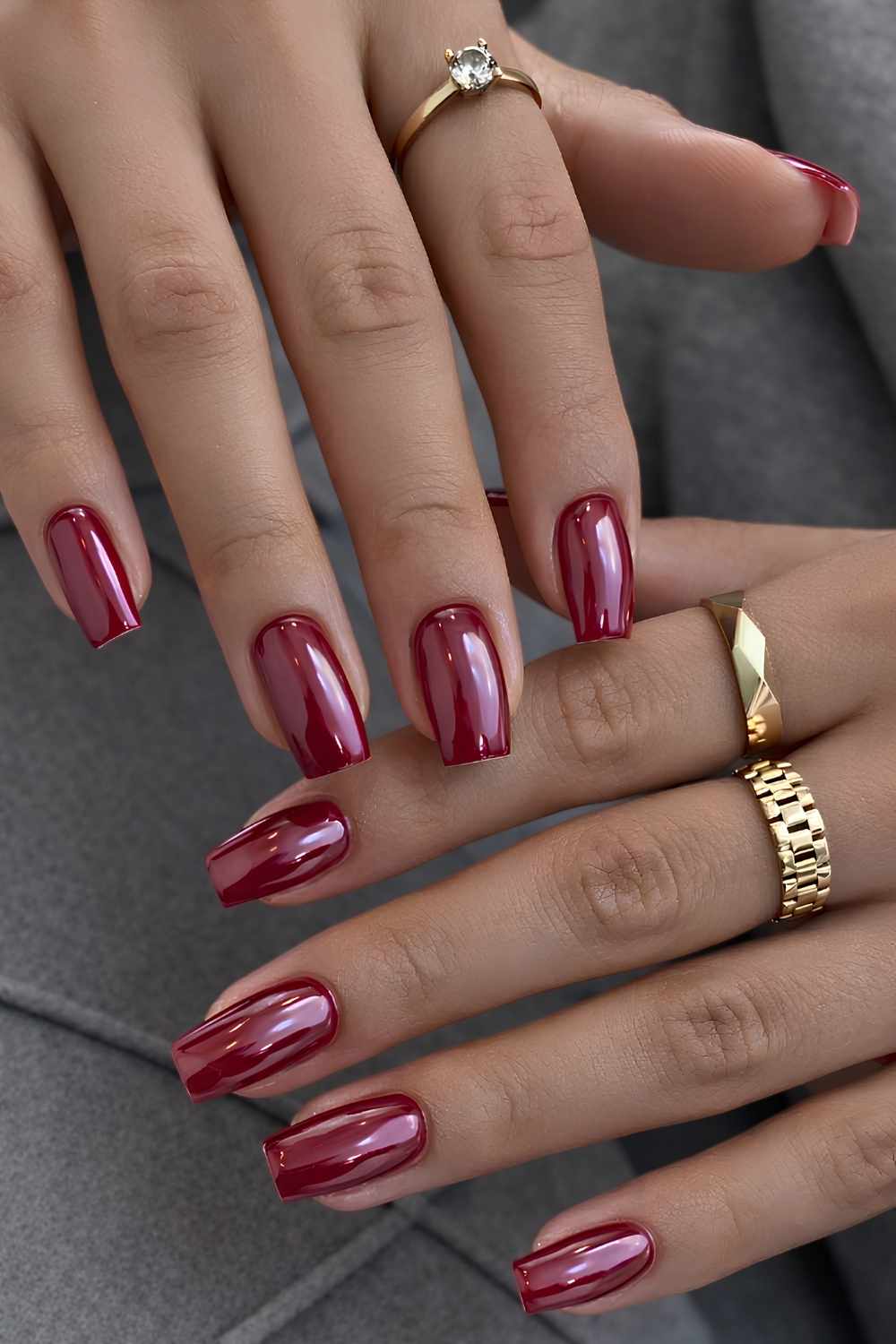 Square cherry red chrome nails