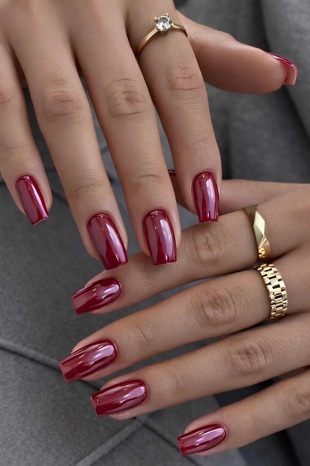 Square cherry red chrome nails