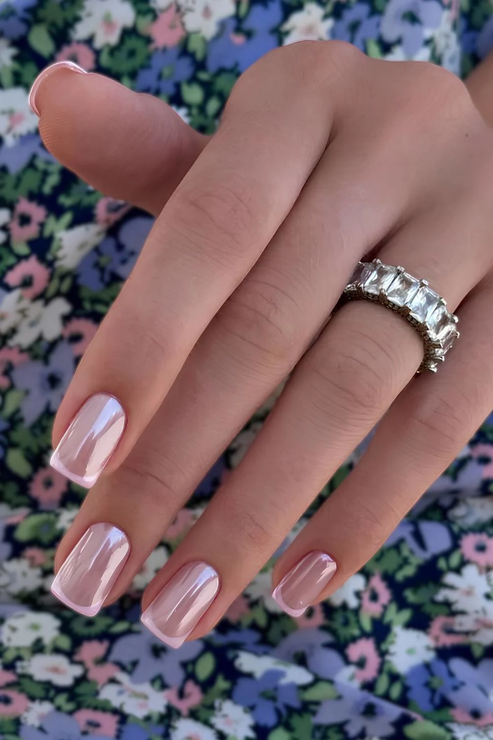 Square pink chrome French nails