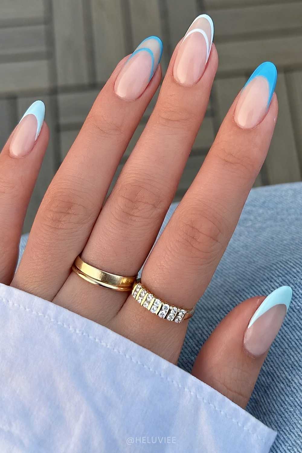 Two tone blue French manicure