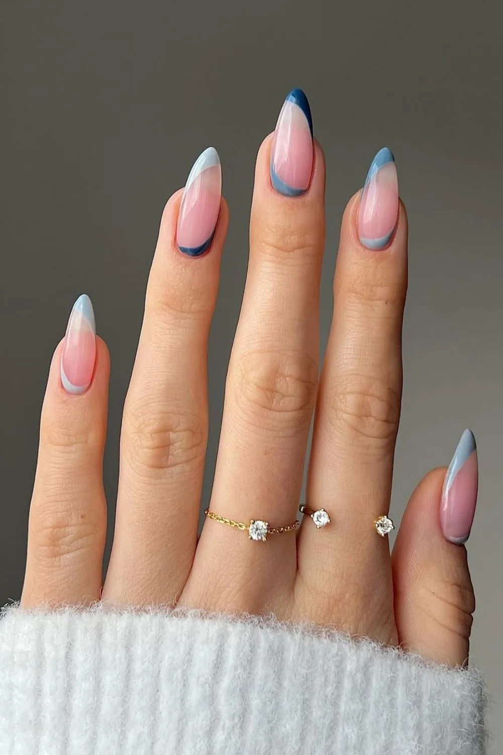 Upside down blue French tip nails