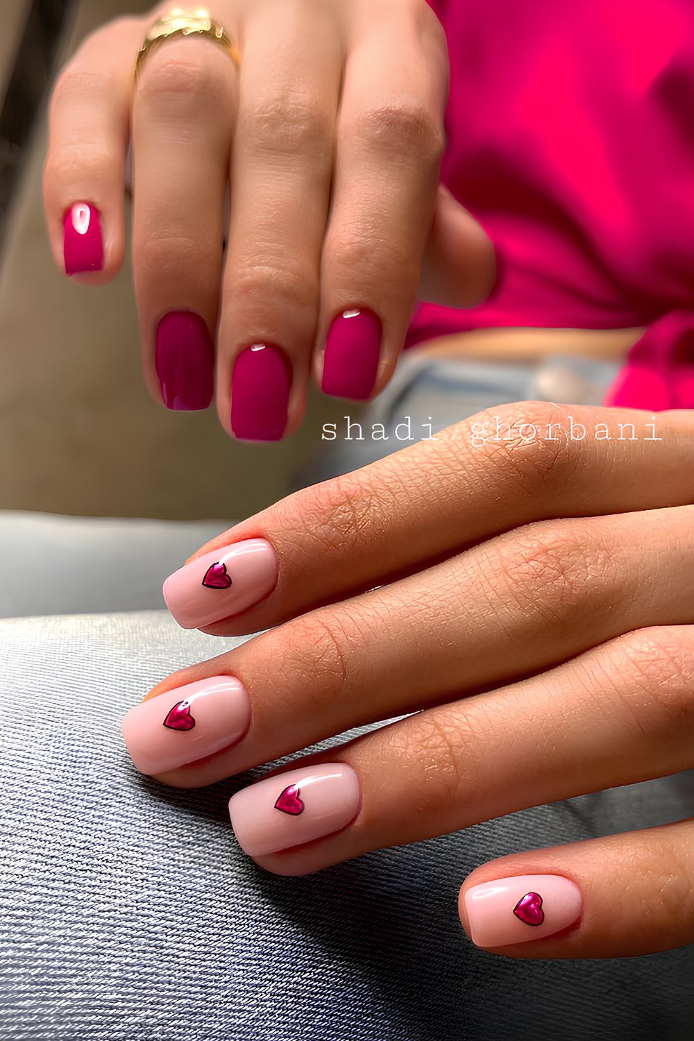 Valentine nails in two shades of pink