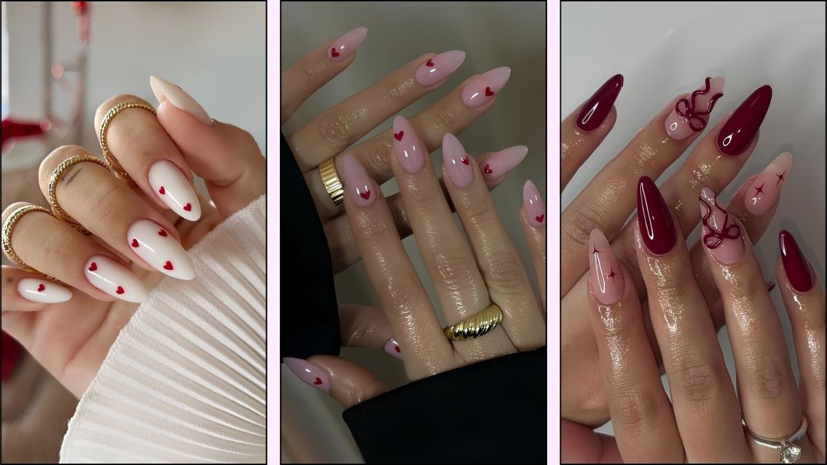 A collage of Valentine's Day nail designs