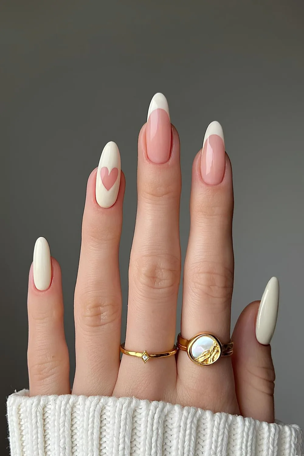 Vanilla nails with heart accent